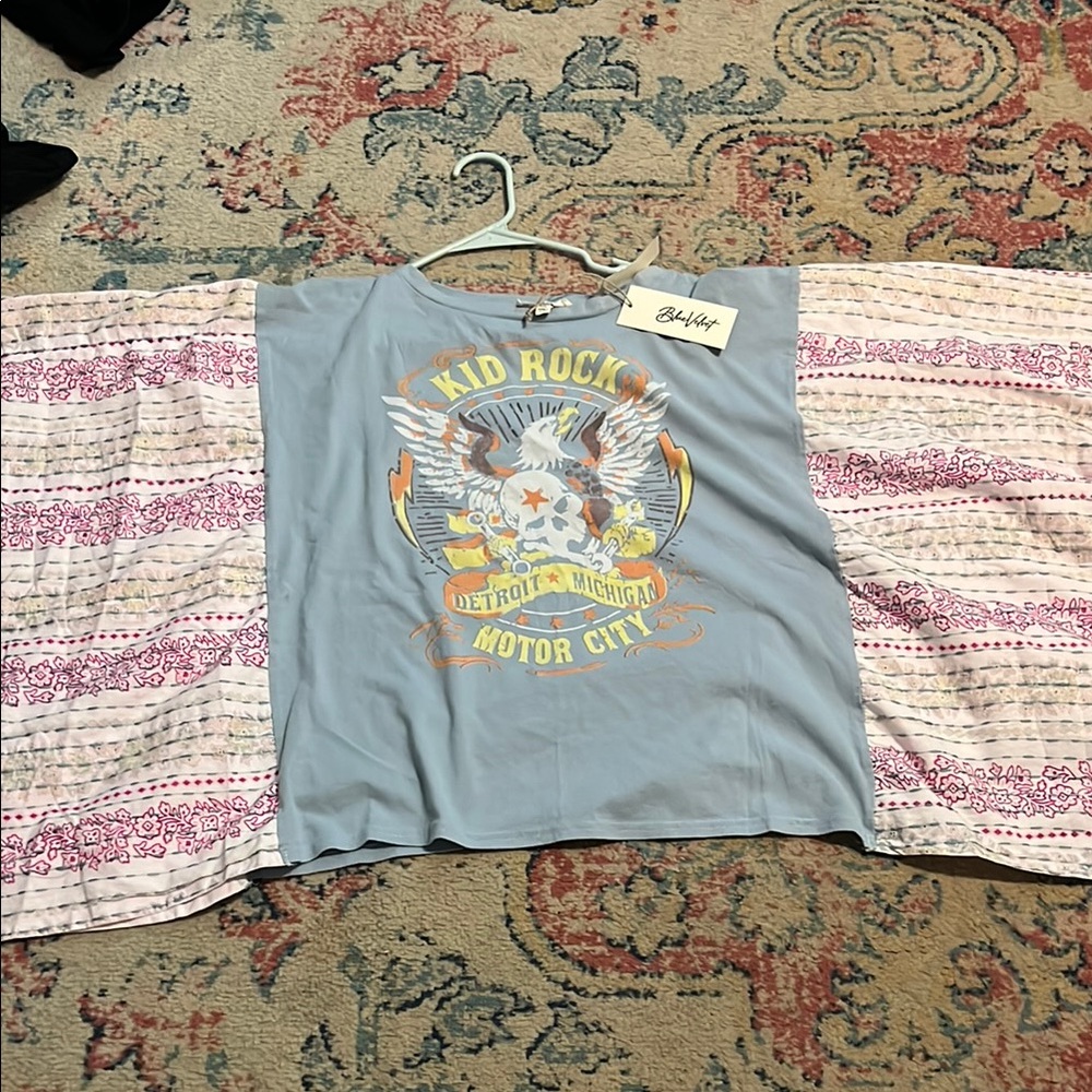 Upcycled kantha kid rock tee top m/l crazy oversized nwt boho graphic